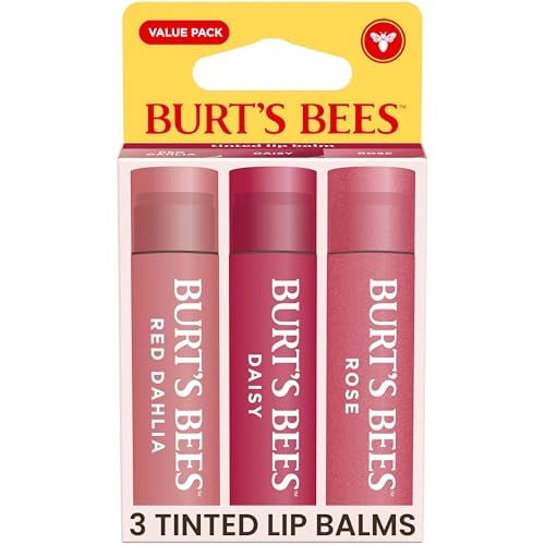 Burt’s Bees Tinted Lip Balm Value Pack Includes 3 Lip Balms: Red Dahlia