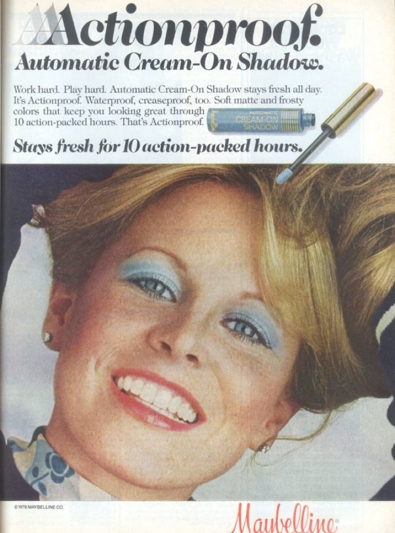1978 Maybelline Cream-On Shadow ad with blue eyeshadow