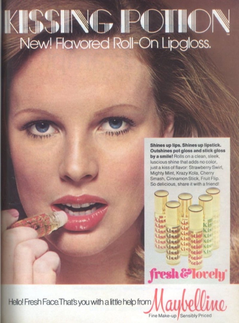 Vintage Maybelline Kissing Potion roll-on lip gloss ad