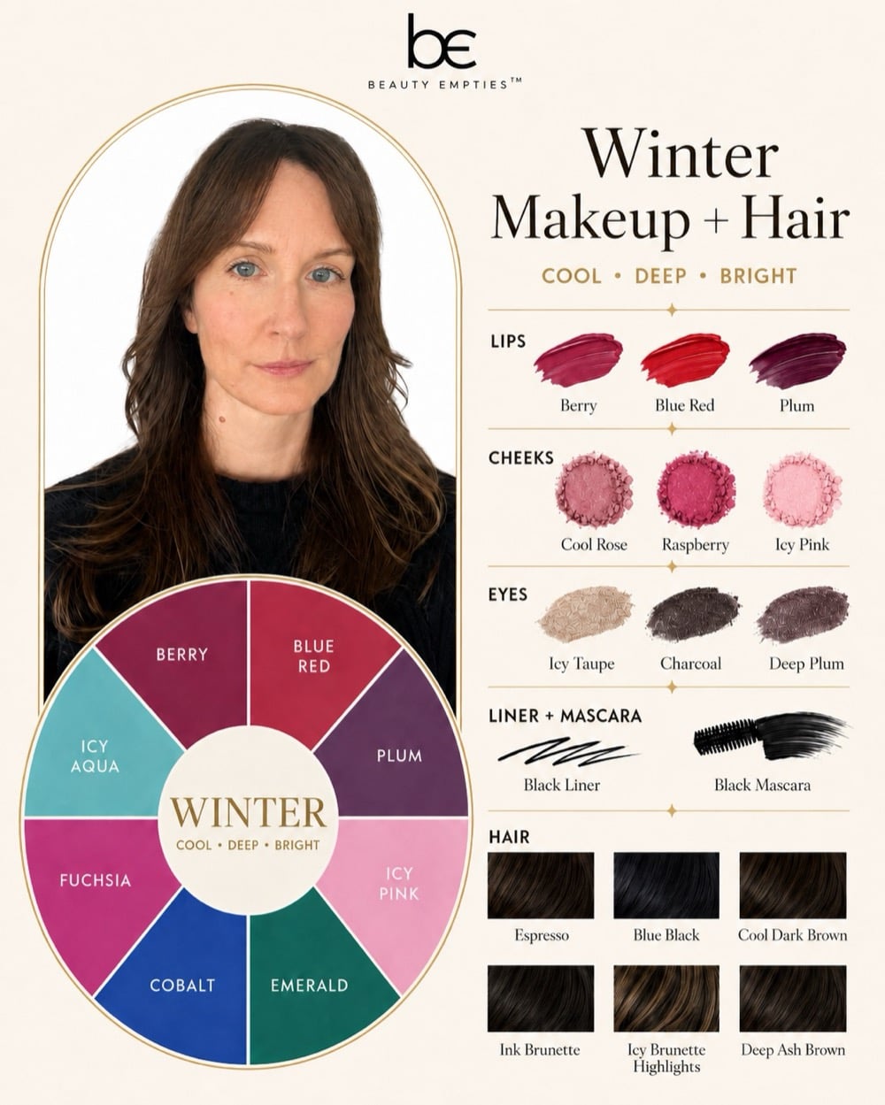 Winter makeup and hair colors chart